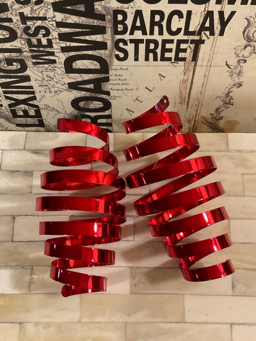Red Metal Spiral Christmas Ornaments (Pair)